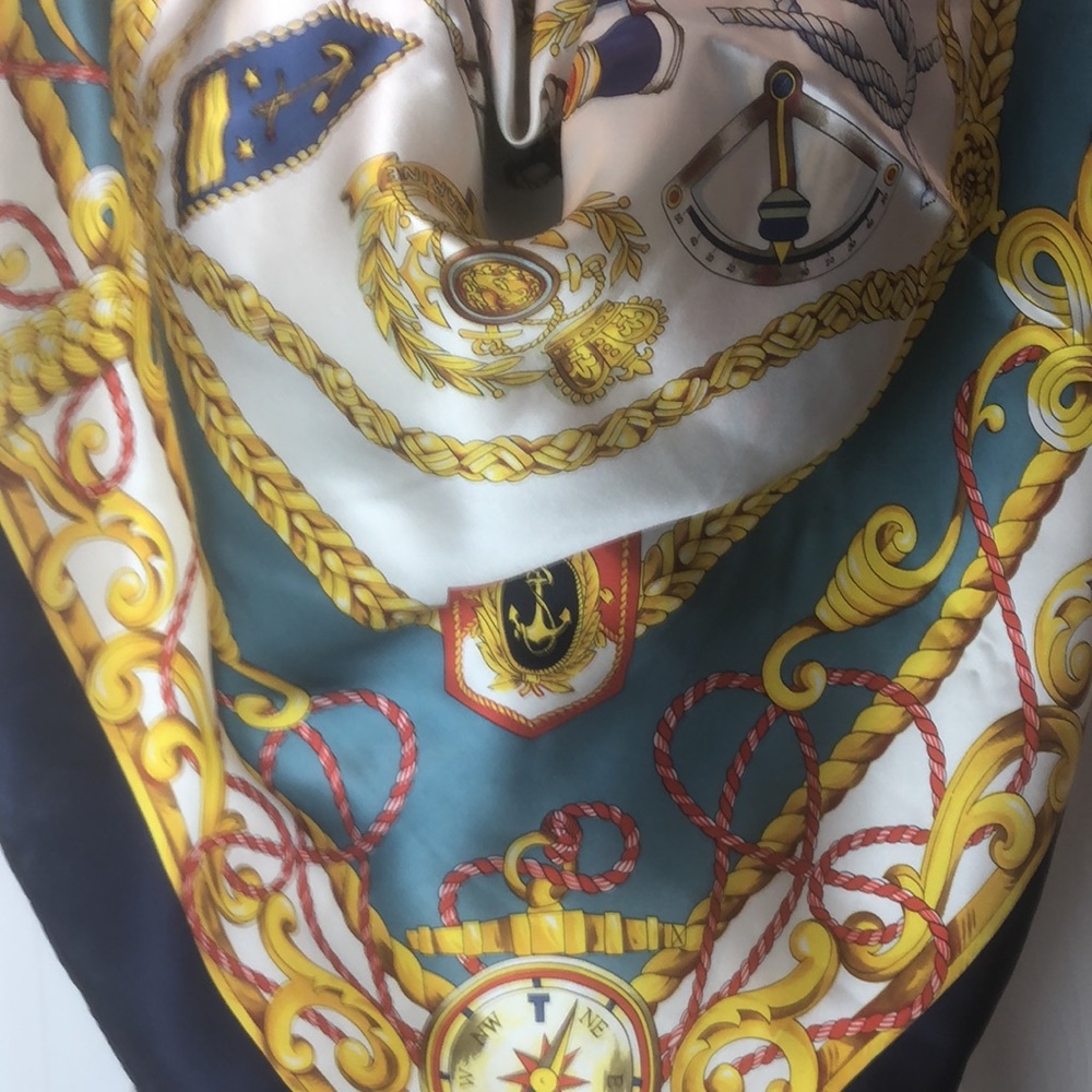 VTG Adana Nautical Theme Square Silk Hand Rolled Scarf - Picture 3 of 15